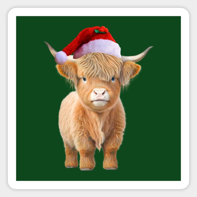 Highland Cow Wearing a Santa Claus Hat Sticker by numpdog